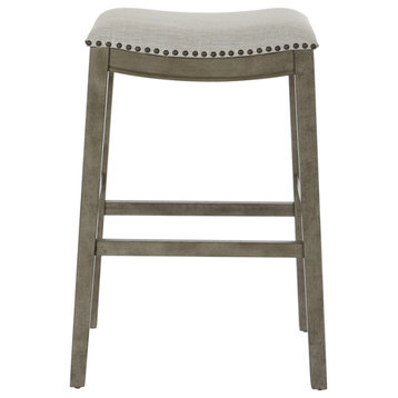 Saddle Stool 30" in Gray Fabric and Antique Gray Base 2-Pack