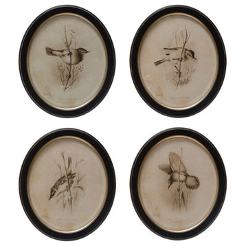 Set of 4, 13.75"H Miff/Glass Wall Décor with Bird