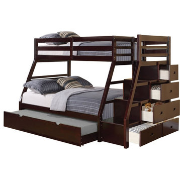ACME Jason Wooden Twin over Full Storage Bunk Bed with Trundle in Espresso