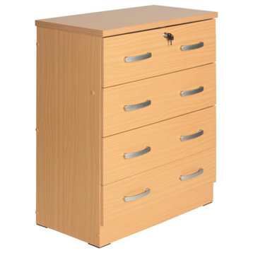 Better Home Products Cindy 4 Drawer Chest Wooden Dresser with Lock Beech...