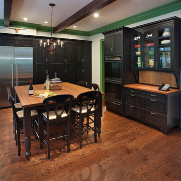 Black Large Seating Island and Tall Pantry Units
