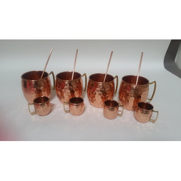 Set of 4 Moscow Mule Mug / Shot Glass / Straw Complete Set 100% Copper