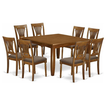 East West Furniture Parfait 9-piece Dining Set with Fabric Chairs in Brown