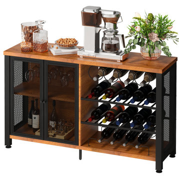 VEVOR Industrial Bar Cabinet Wine Bar Cabinet Table With Wine Rack & Glass Holder