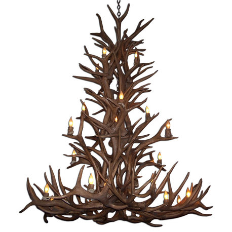 Reproduction Antler Elk & Mule Deer Cascade Chandelier, Xlarge, Parchment Shades