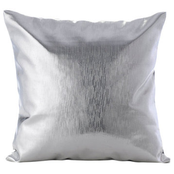 Metallic Silver Silver Faux Leather 14x14 Pillow Covers, Silver Leather Strokes