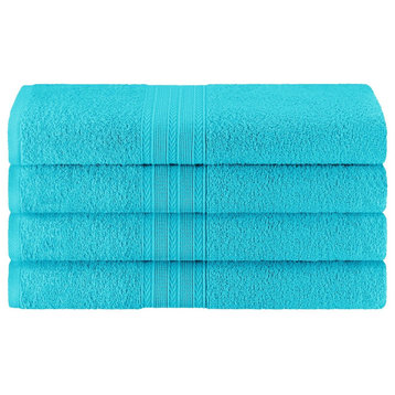4 Piece Cotton Solid Quick Drying Bath Towel, Turquoise