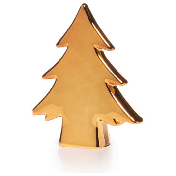 4.5" Tall "Teton" Ceramic Christmas Tree Tabletop Decoration, Gold, Set of 6