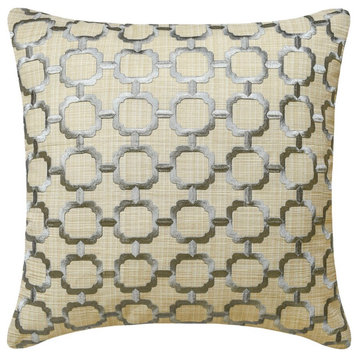 Grey & Beige Linen Lattice, 12"x12" Throw Pillow Cover - Framework