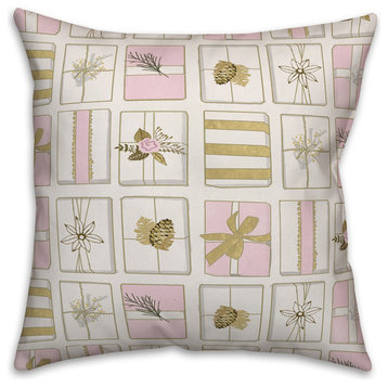 Pink and Gold Gift Pattern 16"x16" Throw Pillow Cover