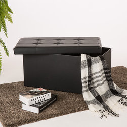 Glitzhome Cuboid PVC Foldable Storage Ottoman Bench with/Padded Seat Black - Products