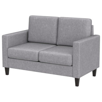 Modern Loveseat, Tapered Legs With Cushioned Seat and Track Arms, Light Gray
