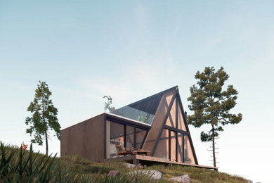 Inspiration for a small modern house exterior remodel in Other with a metal roof