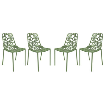 LeisureMod Devon Modern Outdoor Stackable Dining Chair, Set of 4, Khaki Green