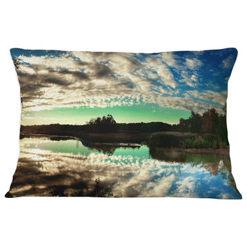 Sky Clouds Mirrored in River Panorama Landscape Printed Throw Pillow, 12"x20"