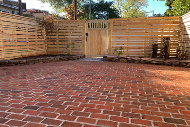 Inspiration for a large modern backyard brick patio remodel
