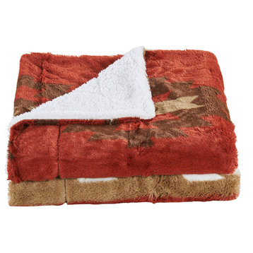 Southwest Faux Fur & Sherpa Backing Throw Blanket, Brick Red, 60" X 80"