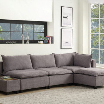 Madison 131.5" Fabric 5Pc Modular Sectional Sofa Ottoman with USB Storage Consol