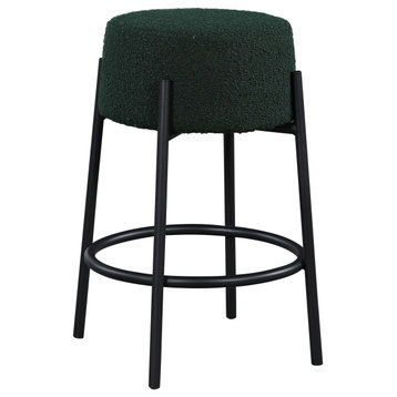 Avalon Boucle Fabric Upholstered Stool, Green, Counter Stool