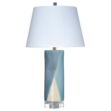 Elegant Blue Cream Diamond Pattern Table Lamp 32in Argyle Harlequin Contemporary