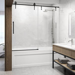 VIGO - VIGO Hamilton Frameless Sliding Tub Door With Clear Glass, Matte Black, 60" X 68" - Upgrade your bathroom with the Hamilton tub door for a serene and tranquil experience. Enjoy a noise-free shower with its smooth, gliding door supported by durable tempered glass and rust-resistant hardware. The LockTrack technology prevents swaying, ensuring stability. Customize the door to open left or right. With barn door-inspired rollers and an elegant diamond pattern, the Hamilton adds a stylish touch to your space. Elevate your home with the Hamilton shower door