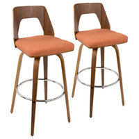 LumiSource Trilogy Barstool, Walnut and Orange, Set of 2