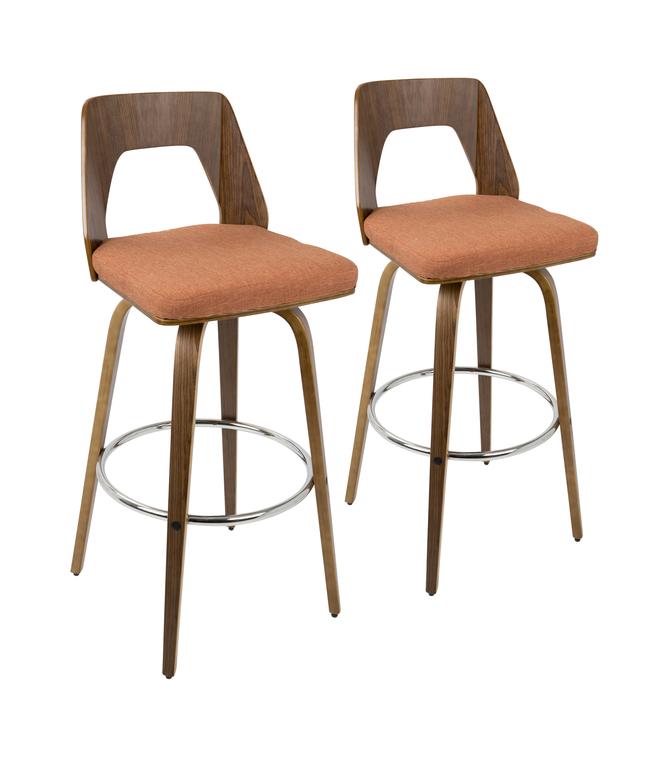 LumiSource Trilogy Barstool, Walnut and Orange, Set of 2