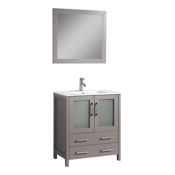 Vanity Art Single Vanity Set With Ceramic Top, 30", Gray, Standard Mirror