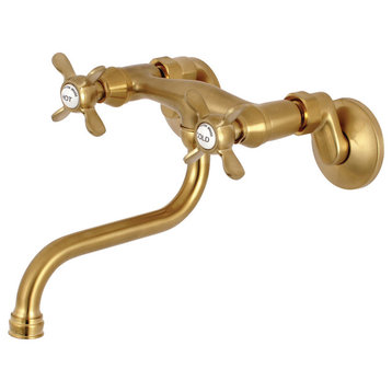 Kingston Brass Adjustable Center Wall Mount Bathroom Faucet, Brushed Brass