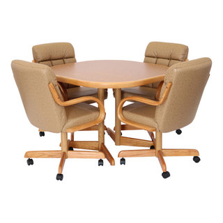 5-Piece 42x42 Caster Dining Set Laminate Table Top & Buff Caster Chairs ...
