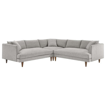 Zoya Down Filled Overstuffed 3 Piece Sectional Sofa, Heathered Weave Light Gray