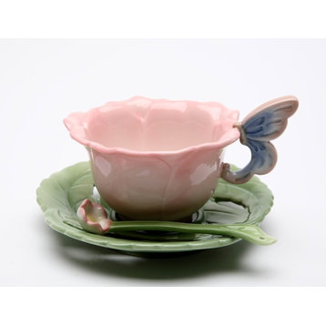 Rose 2-Piece Cup and Saucer Set With Spoon