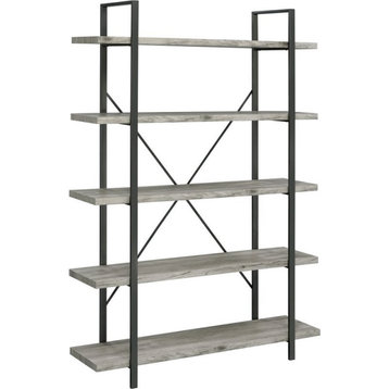 Coaster 5-Shelf Farmhouse Wood Bookcase with Open Back in Gray