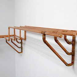 Rustic Modular Copper Pipe Shelving (L-Shaped with Step Up) - Bookcases