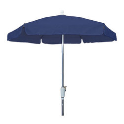 FiberBuilt Umbrellas LLC - 7.5 Foot Hexagonal Navy Blue Garden Umbrella With Vinyl coated woven - Outdoor Umbrellas