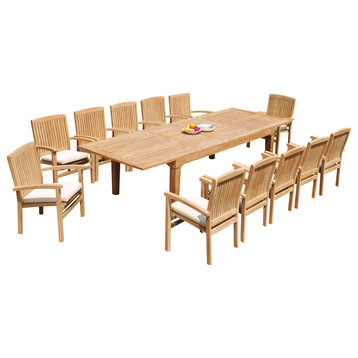 13-Piece Outdoor Teak Dining Set: 122" Rectangle Table, 12 Wave Stacking Chairs