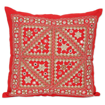 Novica Handmade Cardinal Constellation Embroidered Cotton Cushion Cover
