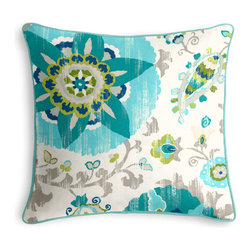 Aqua Suzani Outdoor Pillow - Outdoor Cushions And Pillows