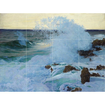 Tile Mural, Wall Backsplash Seascape Surf Wave, 8" Ceramic, Matte