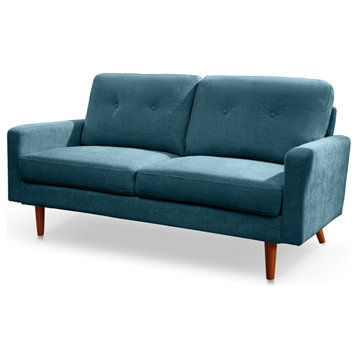 Pemberly Row 58" Square Arm Modern Fabric/Wood Loveseat in Light Blue