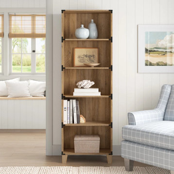 Oxford 71" Height 5 shelves Wooden Farmhouse Bookcase in Rustic Oak