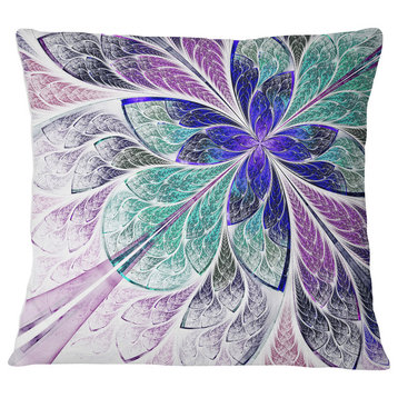 Blue and Purple Fractal Flower Design Floral Throw Pillow, 16"x16"