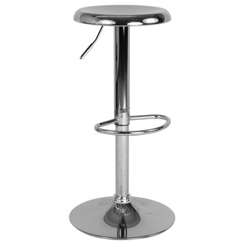 Retro Barstool With Height Adjustable Swivel Seat and Footrest, Chrome