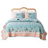 Barefoot Bungalow Audrey Quilt and Pillow Sham Set, Turquoise King
