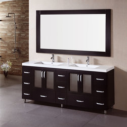 72 inch Contemporary Bathroom Vanity Set with Matching Framed Mirror - Bathroom Vanities And Sink Consoles