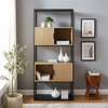 Tall Wood Bookcase with Closed and Open Storage - Oak/ Black
