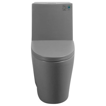 15 5/8" One-piece 1.1/1.6 GPF Dual Flush Elongated Toilet, Light Grey