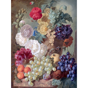 Tile Mural, A Still Life With Hollyhocks Poppies An Anemone By Jan Van Os Glossy