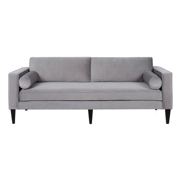 Nicholi 84" Modern Scandinavian Sofa with Bolster Pillows, Opal Grey Velvet