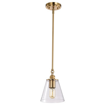 Dover 1-Light Small Pendant, Vintage Brass With Clear Glass